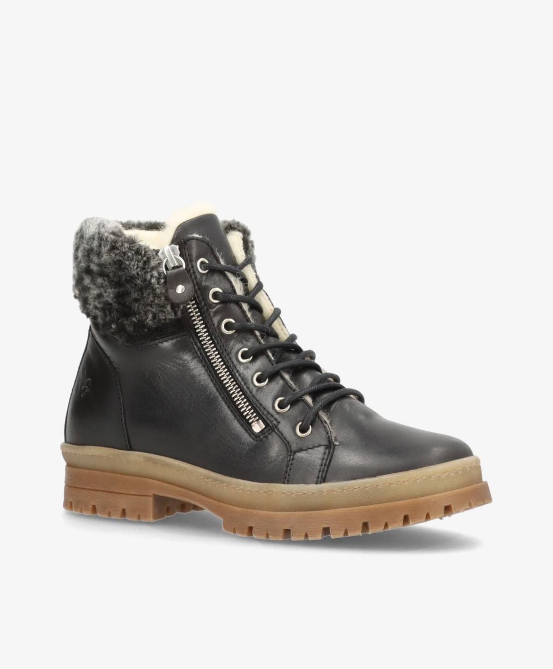 Sort læderstøvle med pelskrave og lynlås fra Shoedesign Copenhagen.