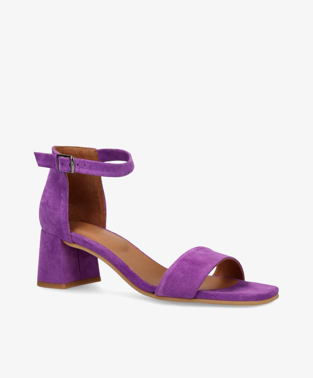 Mørkelilla ruskindssandal fra Shoedesign Copenhagen med justerbar ankelrem og hæl.
