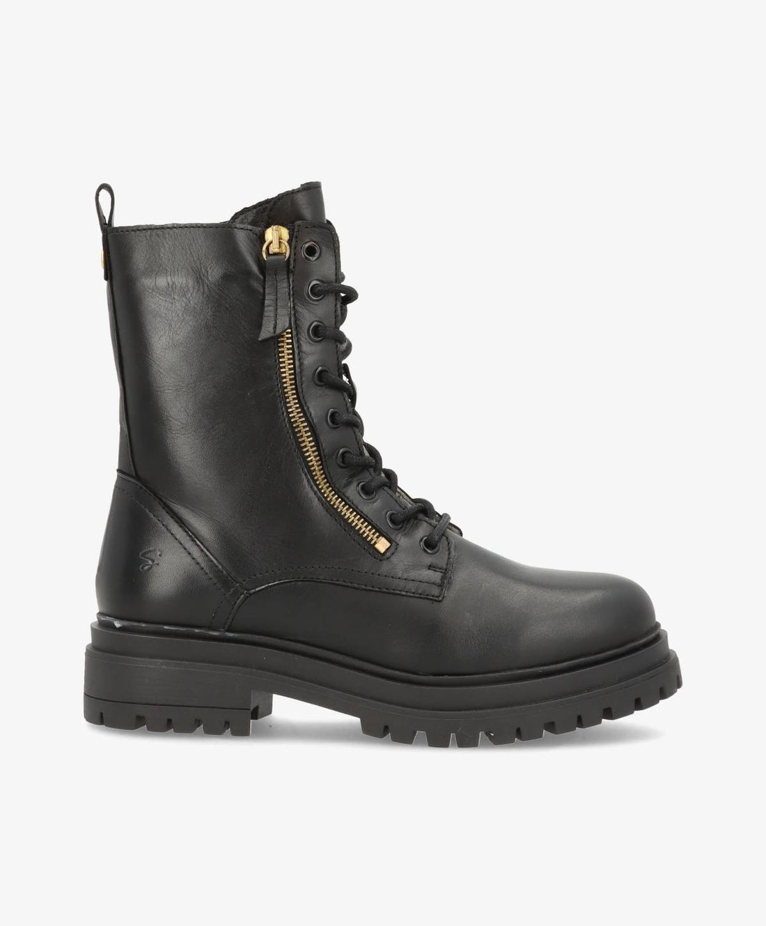 Sort læderstøvle med snørebånd og lynlås fra Shoedesign Copenhagen.