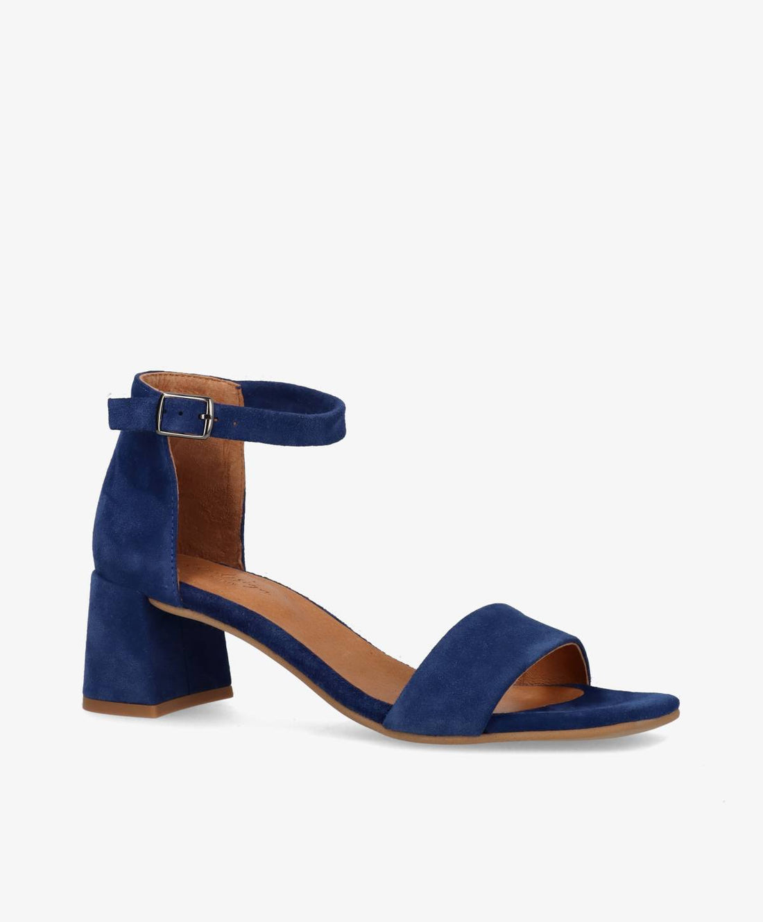 Ruskindssandal i navy fra Shoedesign Copenhagen med rem over foden, justerbar ankelrem og hæl.