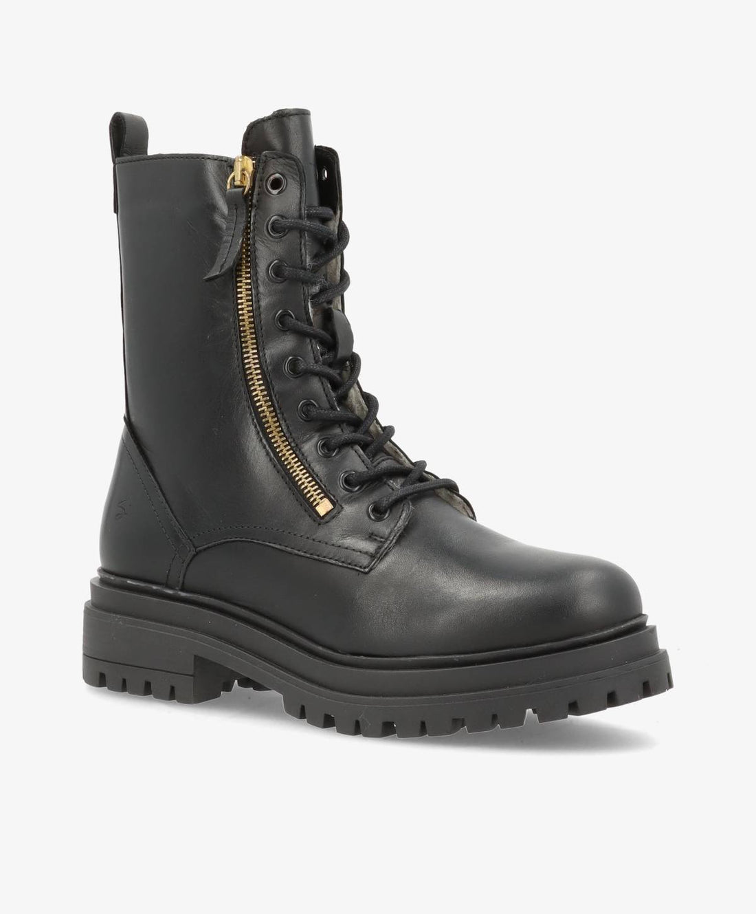 Sort læderstøvle med snørebånd og lynlås fra Shoedesign Copenhagen.