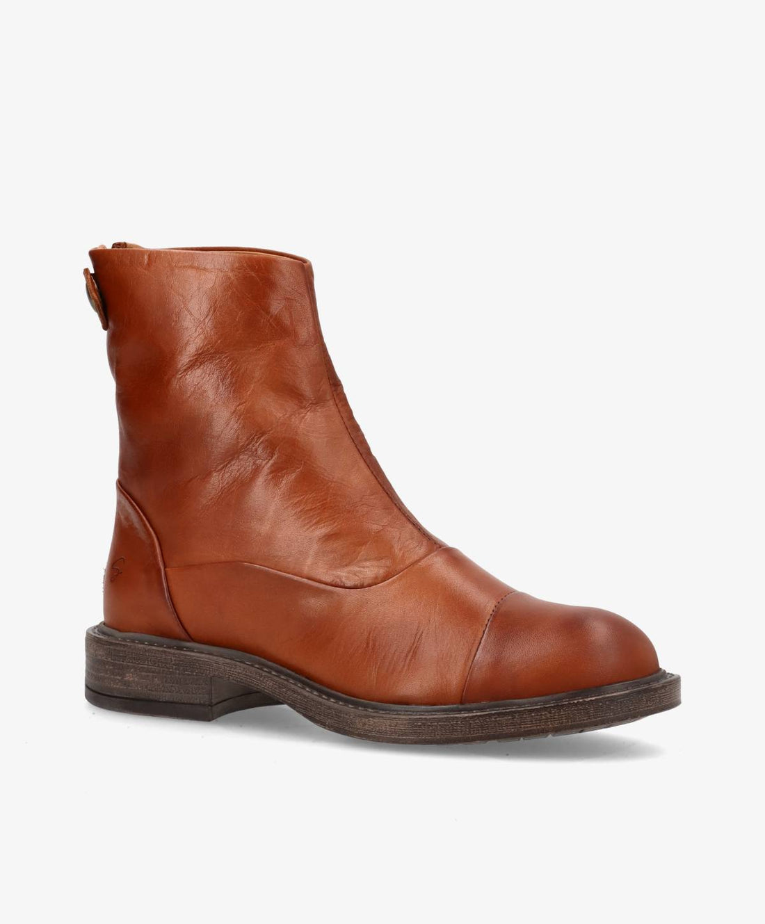 Ankelstøvler i brandy skind fra Shoedesign Copenhagen med lynlåsluk bagtil.