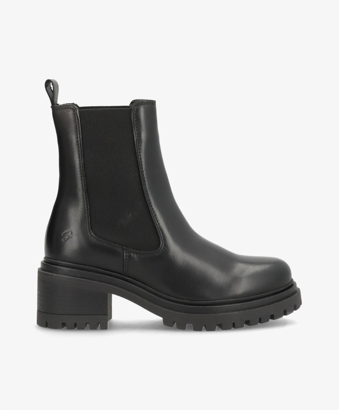 Sort læderstøvle fra Shoedesign Copenhagen med elastiske paneler og chunky hæl.