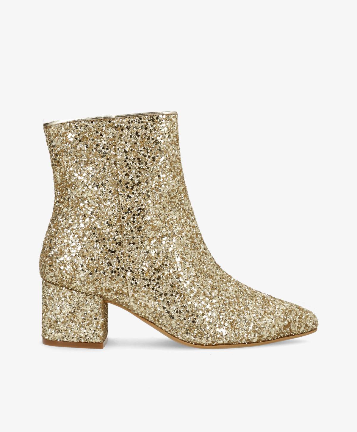 Guldglitrende ankelstøvle med blokhæl fra Shoedesign Copenhagen.