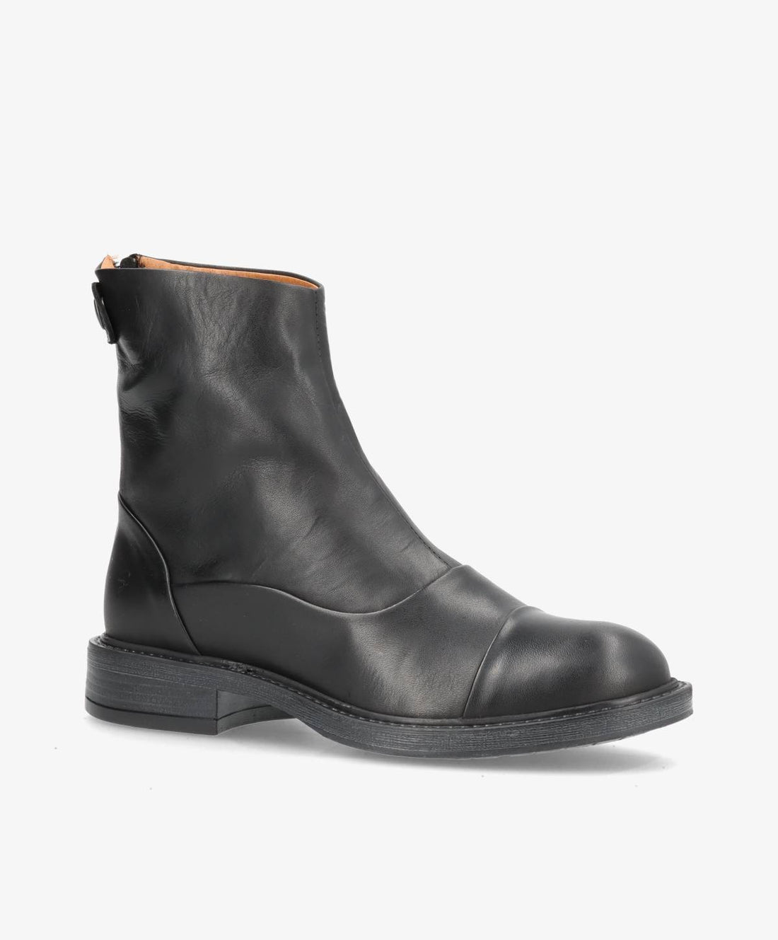 Ankelstøvle i sort skind fra Shoedesign Copenhagen med lynlåsluk bagtil.