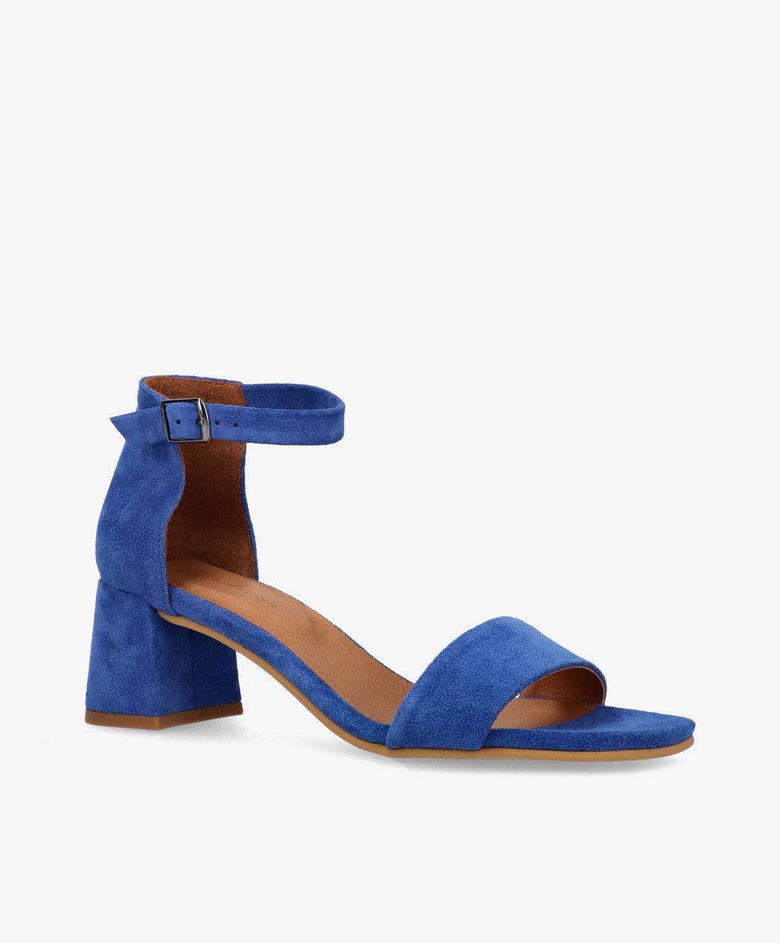 Blå ruskindssandal fra Shoedesign Copenhagen med justerbar ankelrem og hæl.
