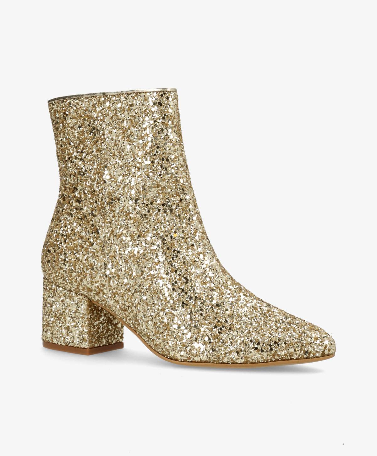 Guldglitrende ankelstøvle med blokhæl fra Shoedesign Copenhagen.