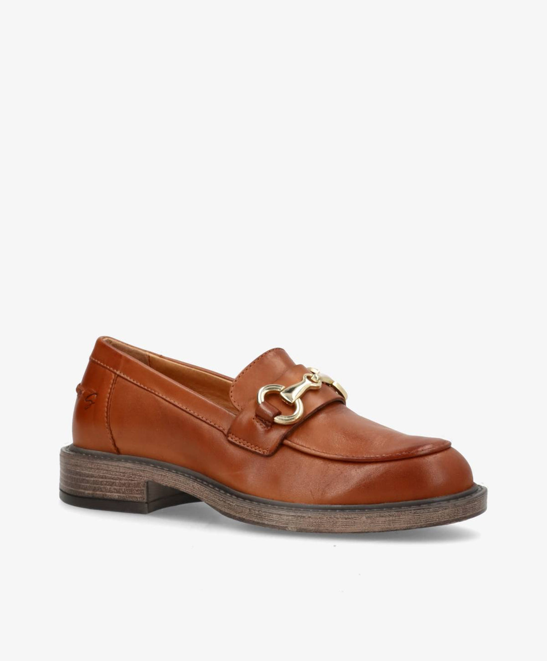 Brun læderloafer fra Shoedesign Copenhagen med gulddetalje på vristen.