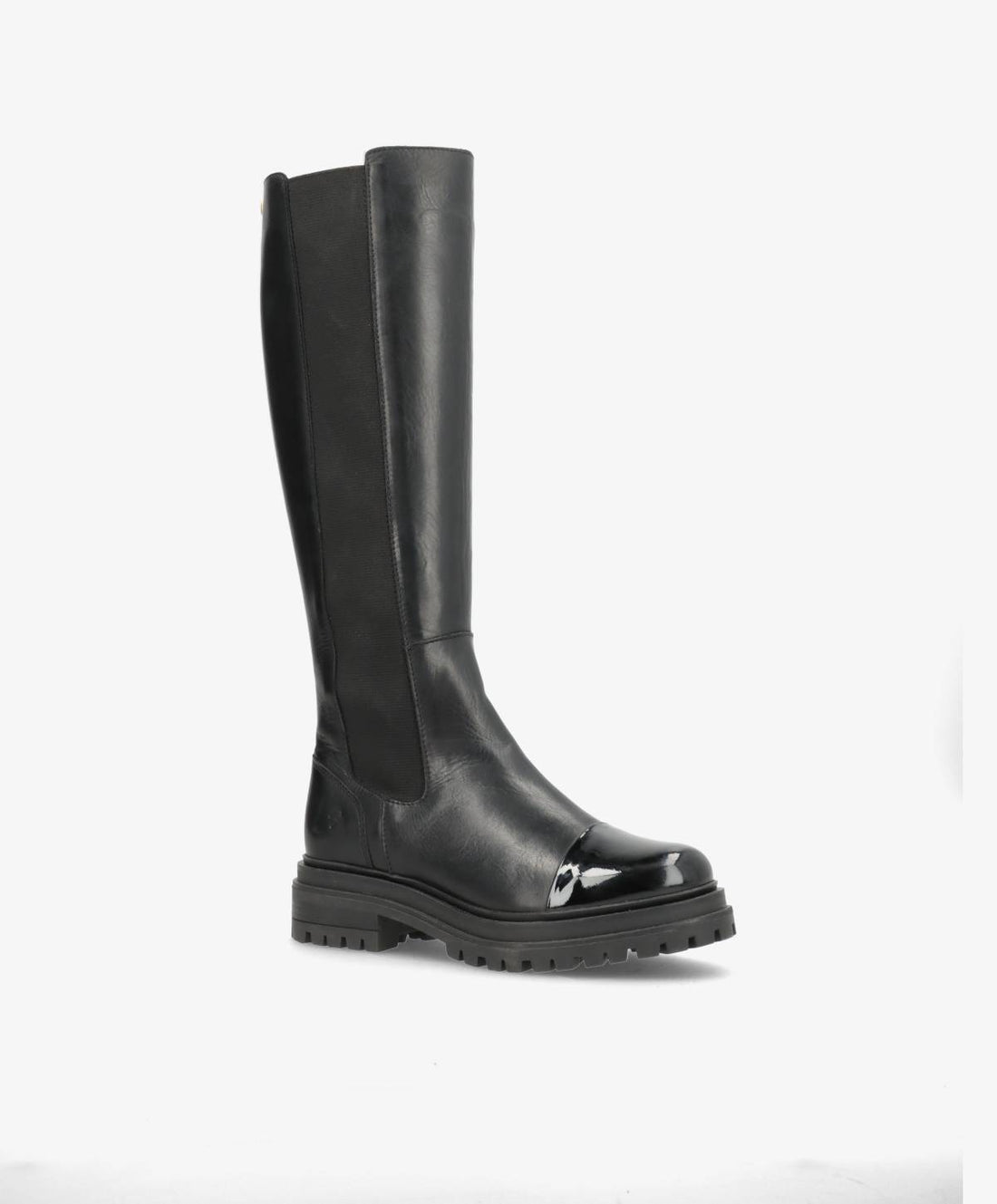 Sort knæhøj støvle fra Shoedesign Copenhagen med elastisk sidepanel og robust sål.