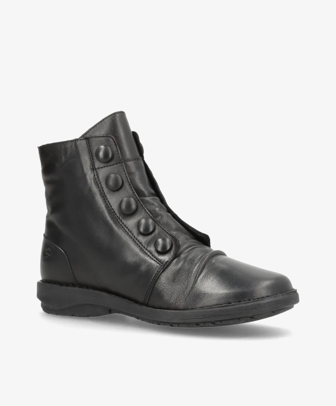 Sort læderstøvle fra Shoedesign Copenhagen med knapdetaljer og lynlås på siden.