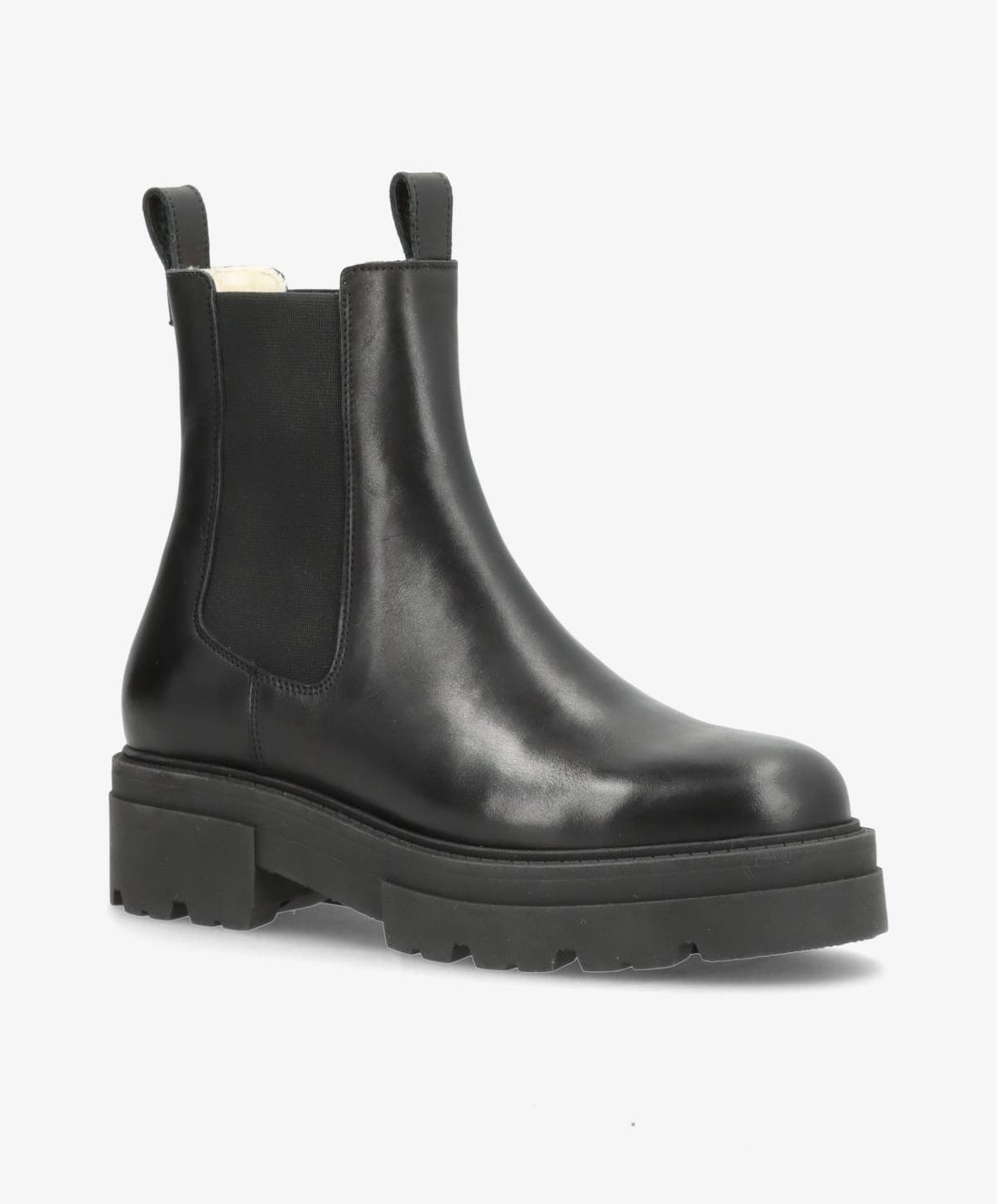 Sort læderstøvle fra Shoedesign Copenhagen med elastiske paneler og kraftig sål.