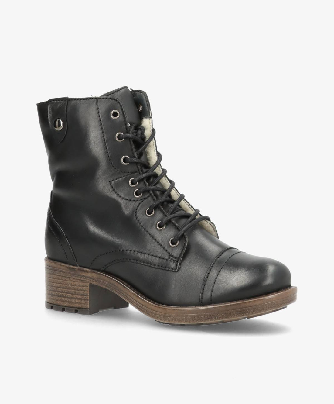 Sort læderstøvle fra Shoedesign Copenhagen med snørebånd og lav hæl.