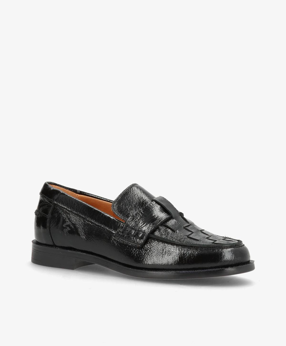 Sort lakloafers fra Shoedesign Copenhagen med kvastdetalje.