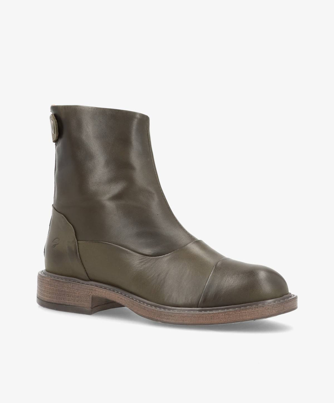 Khaki skindstøvler fra Shoedesign Copenhagen med lynlåsluk bagtil.