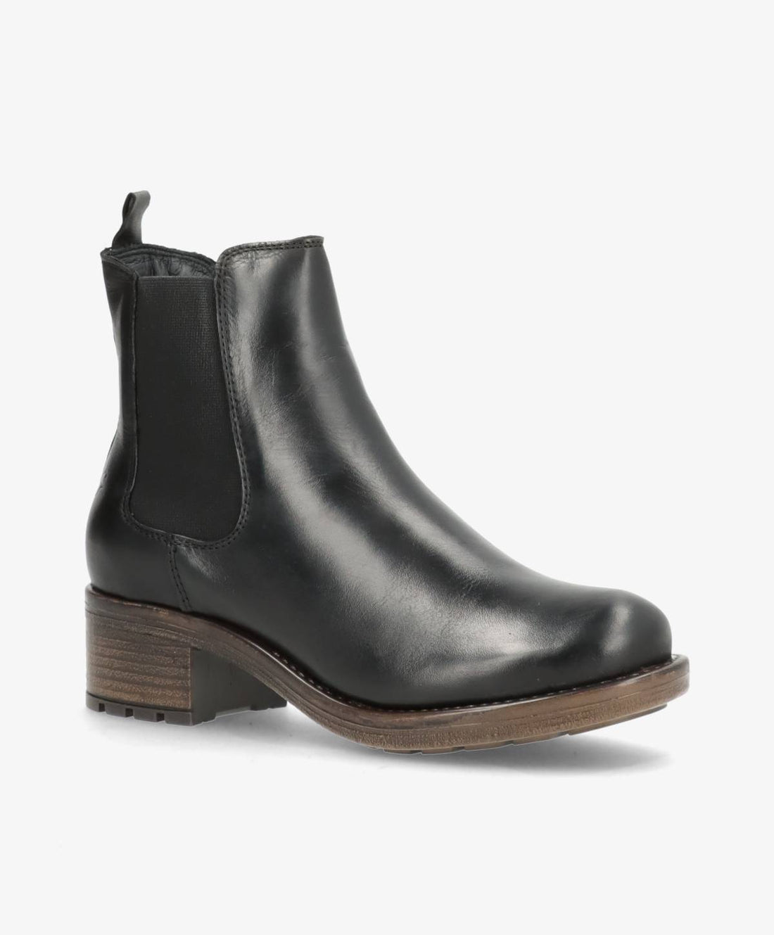 Sort ankelstøvle fra Shoedesign Copenhagen med elastikpaneler og lav hæl.