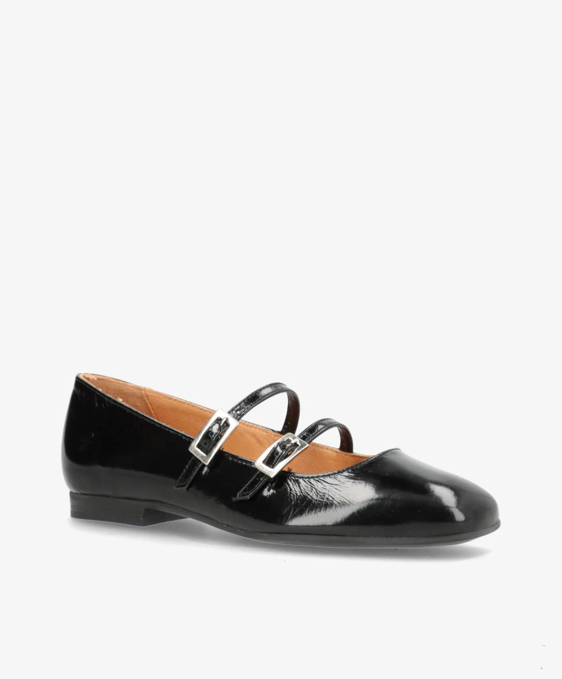 Sort laklæder ballerina med to spænder fra Shoedesign Copenhagen.