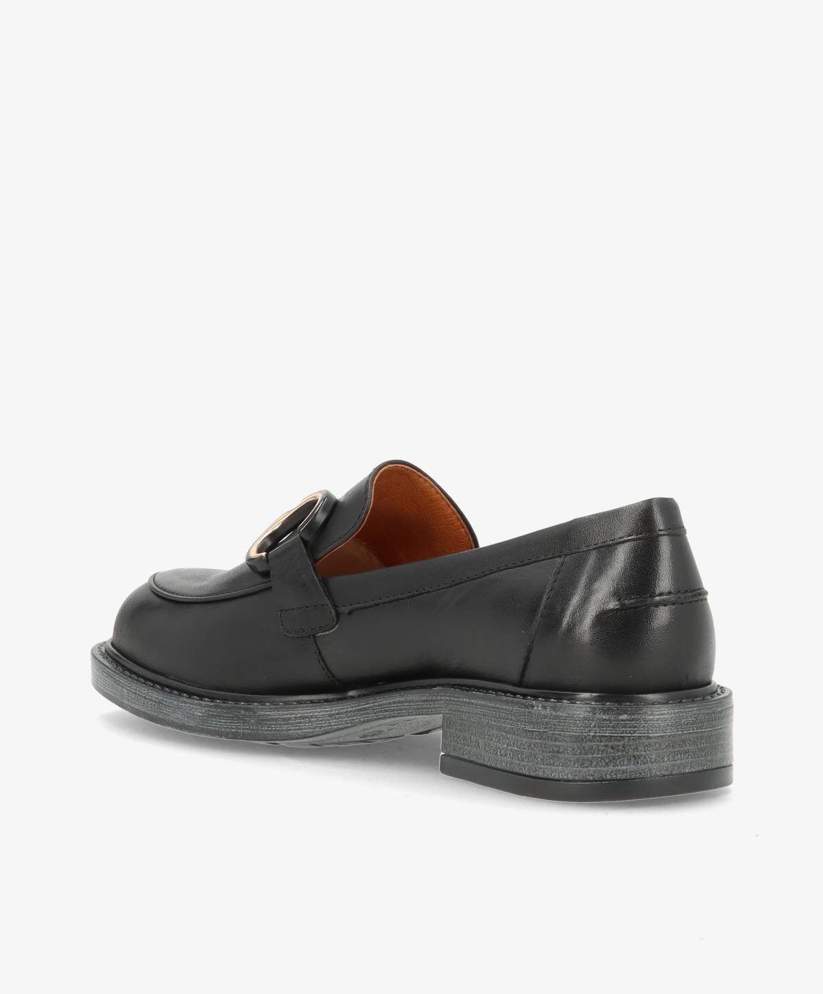 Sort læderloafer med spænde fra Shoedesign Copenhagen, set fra siden.