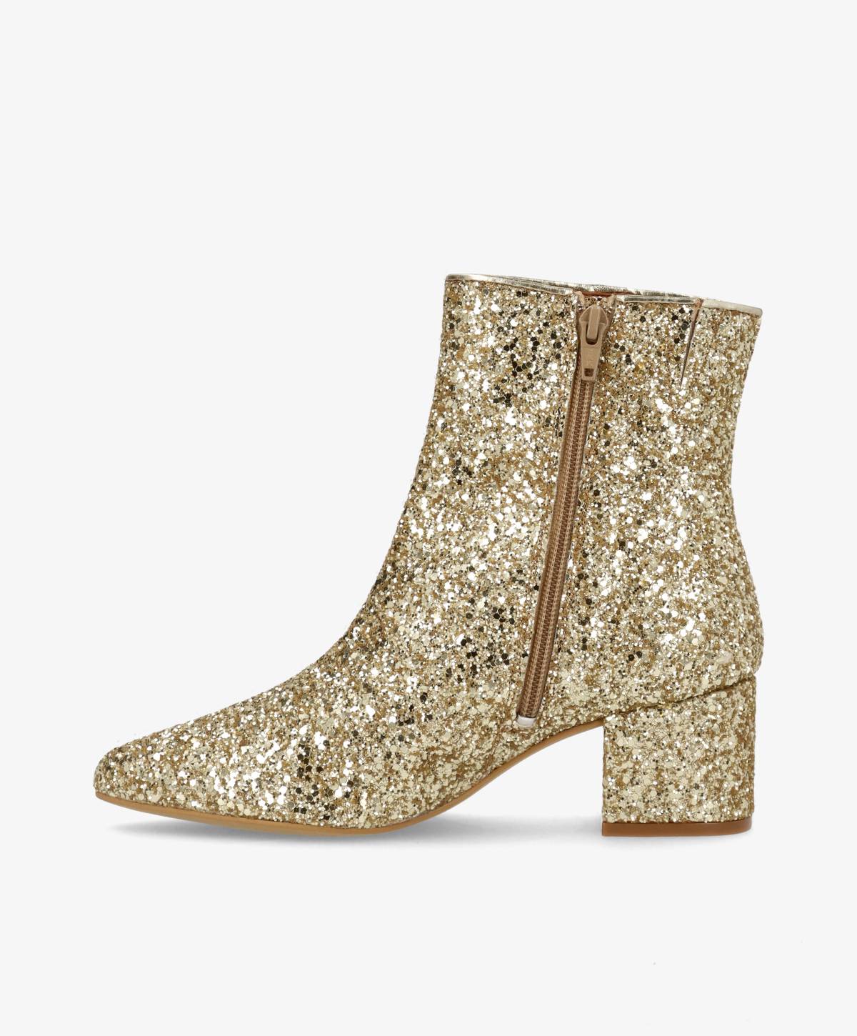 Guldglitrende ankelstøvle med lynlås fra Shoedesign Copenhagen.