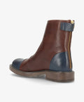 Brun og blå læderstøvle med lynlås bagpå fra Shoedesign Copenhagen.