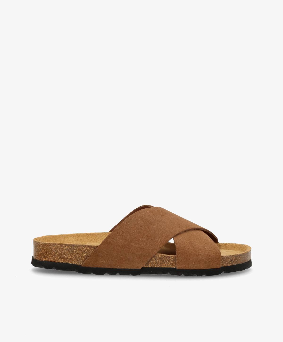 Brune sandaler med krydsremme fra Shoedesign Copenhagen, set fra siden.
