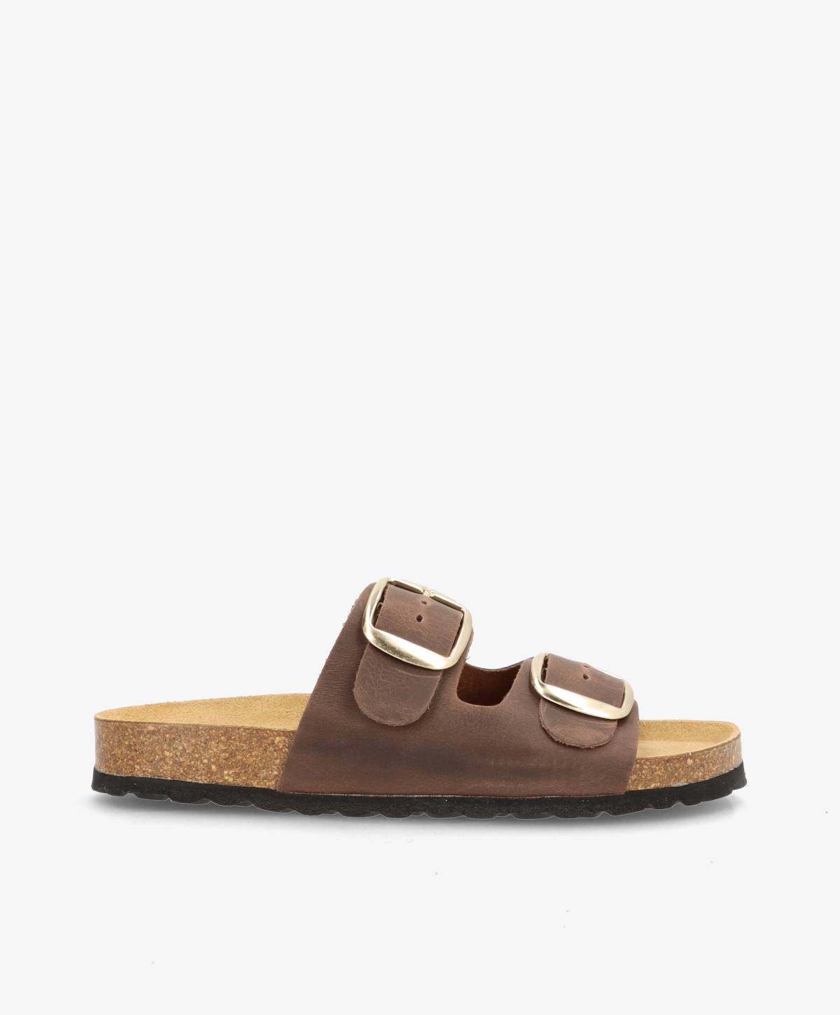 Brun sandal med to justerbare remme og korksål fra Shoedesign Copenhagen.