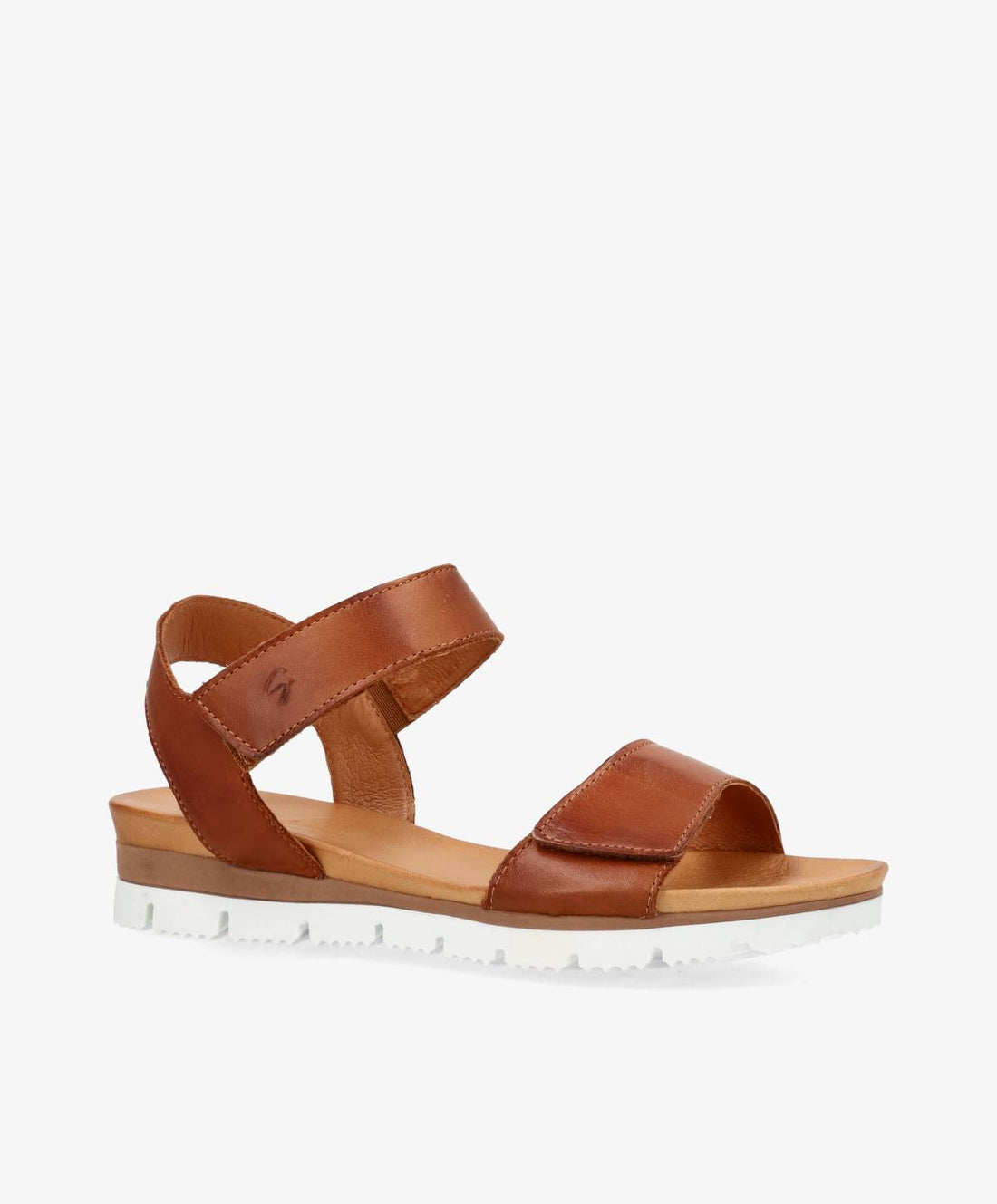 Brun lædersandal fra Shoedesign Copenhagen med hvid sål og justerbare stropper.