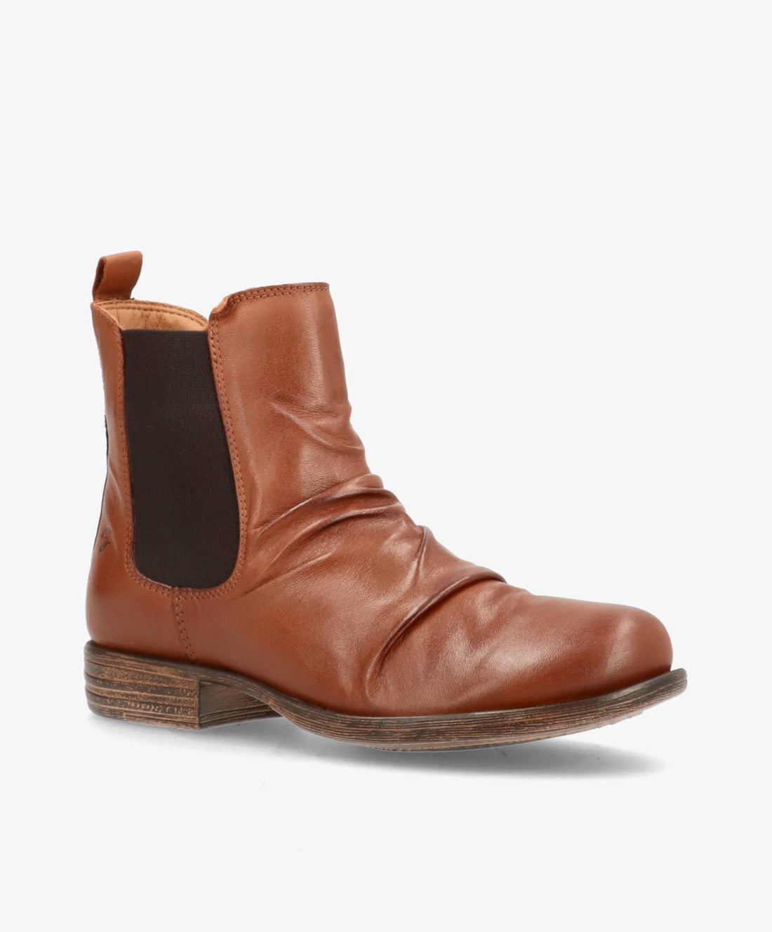 Brun læderstøvle fra Shoedesign Copenhagen med elastikpanel og lav hæl.