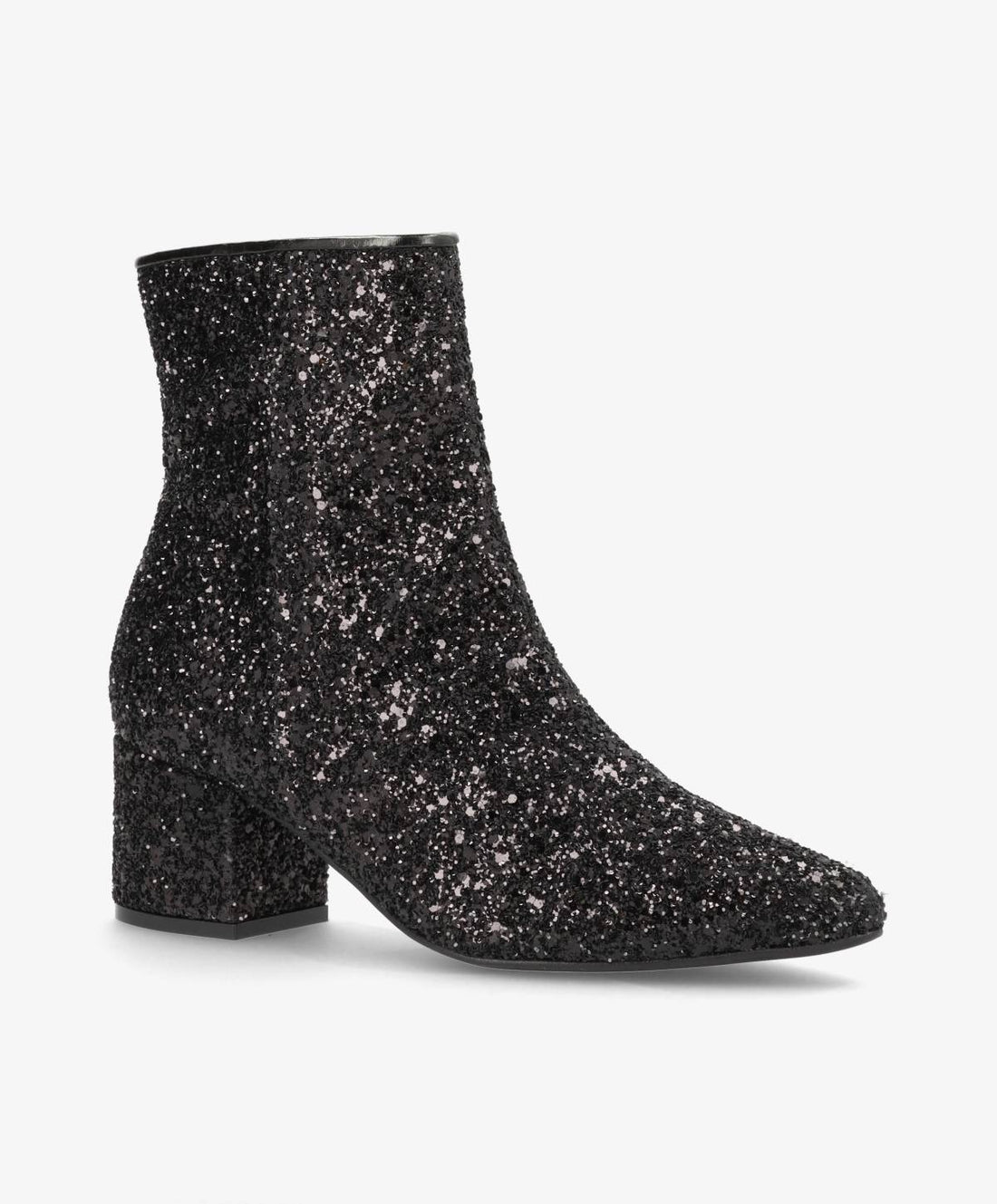 Sort glitrende ankelstøvle med blokhæl fra Shoedesign Copenhagen.