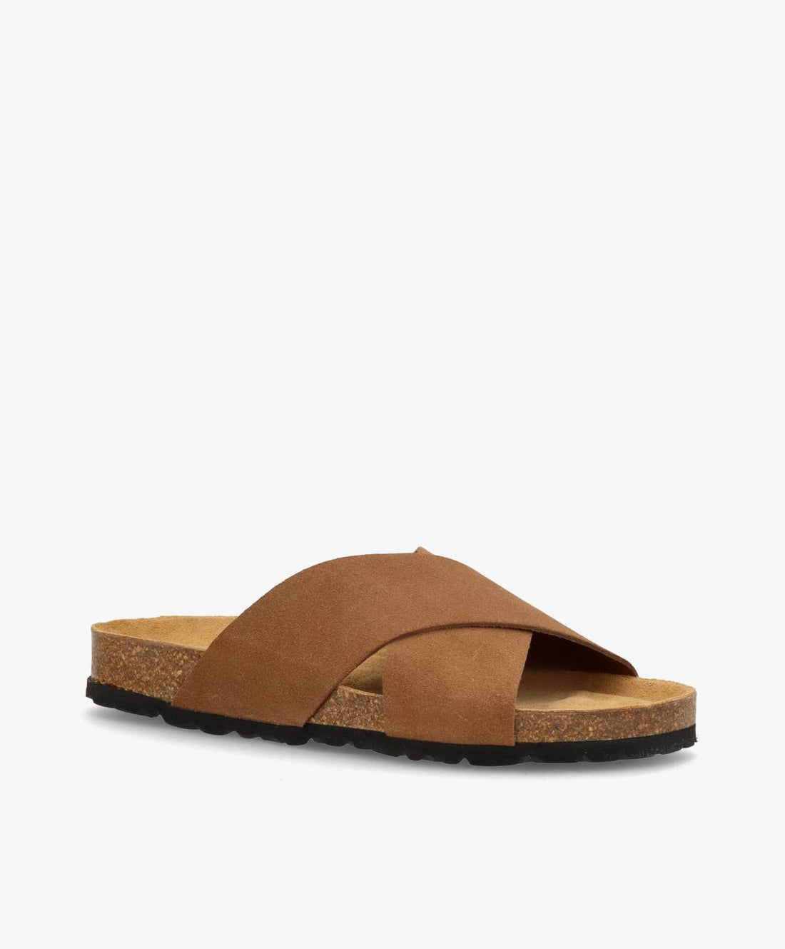 Brune sandaler med krydsremme fra Shoedesign Copenhagen, set fra siden.