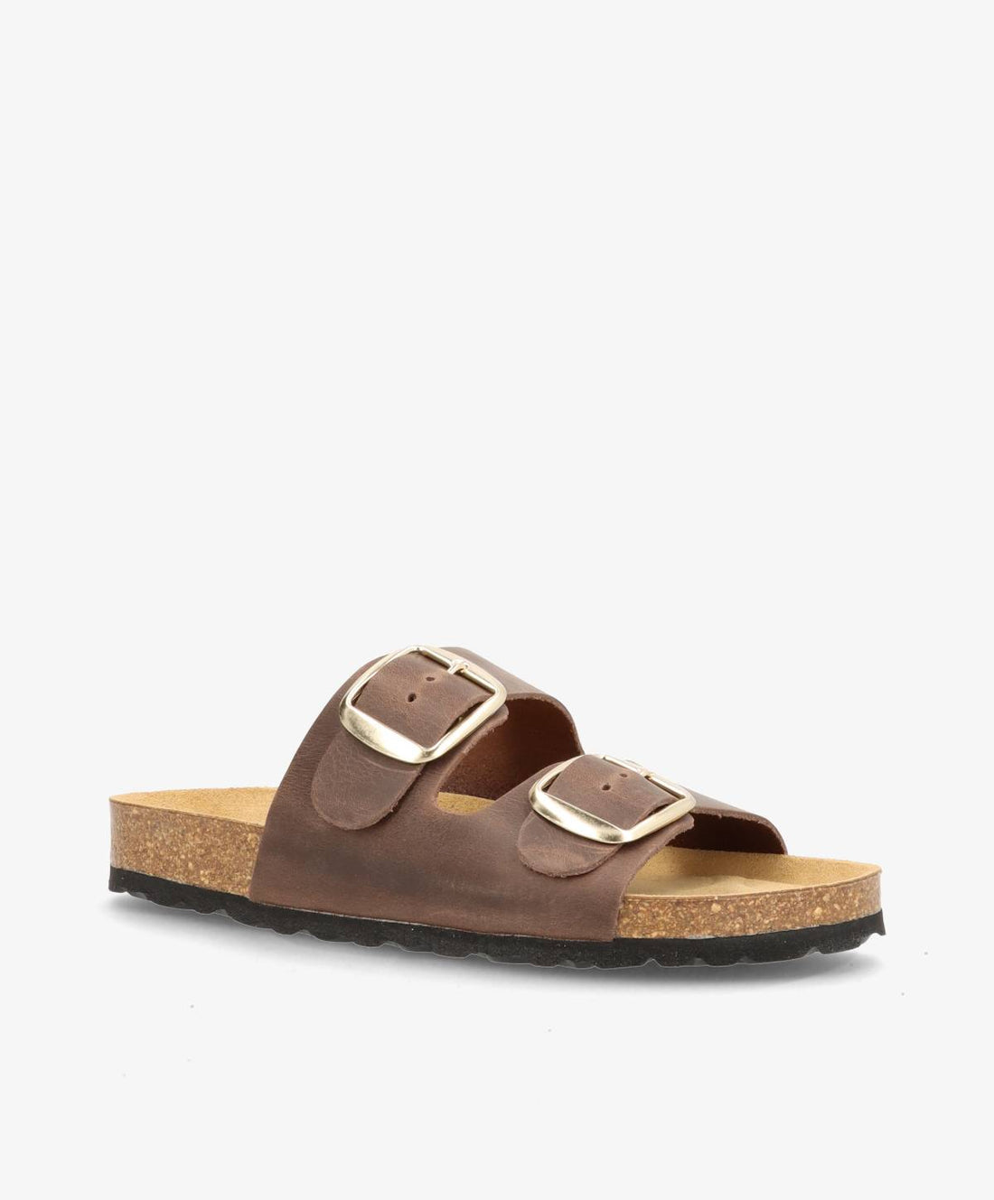Brun sandal med to justerbare remme og korksål fra Shoedesign Copenhagen.