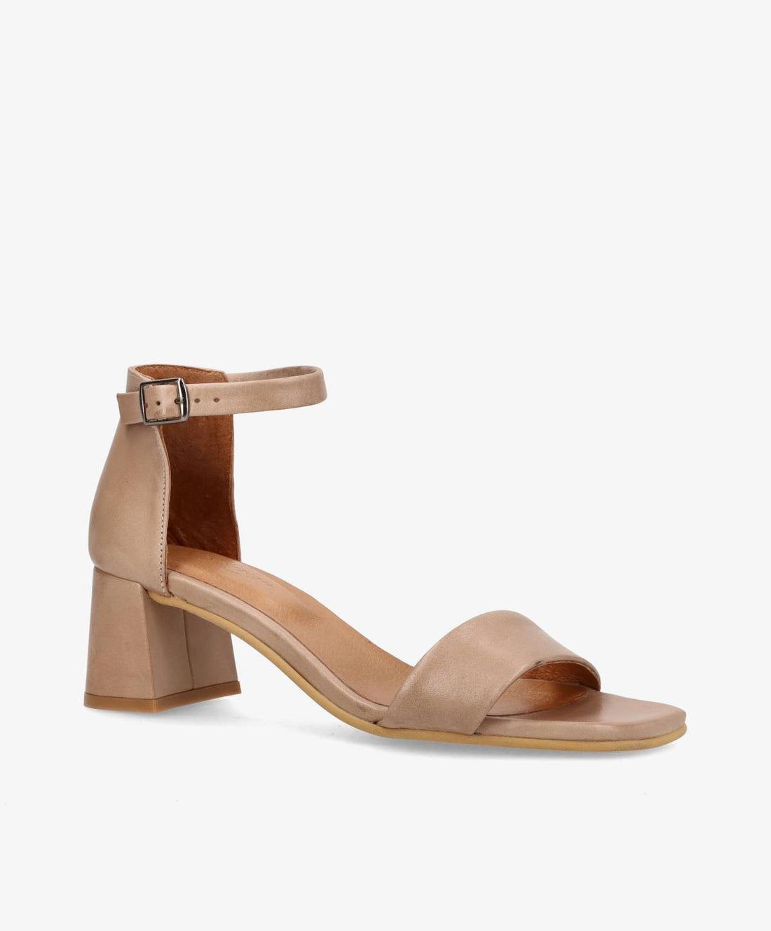 Skindsandal fra Shoedesign Copenhagen med justerbar ankelrem og hæl.