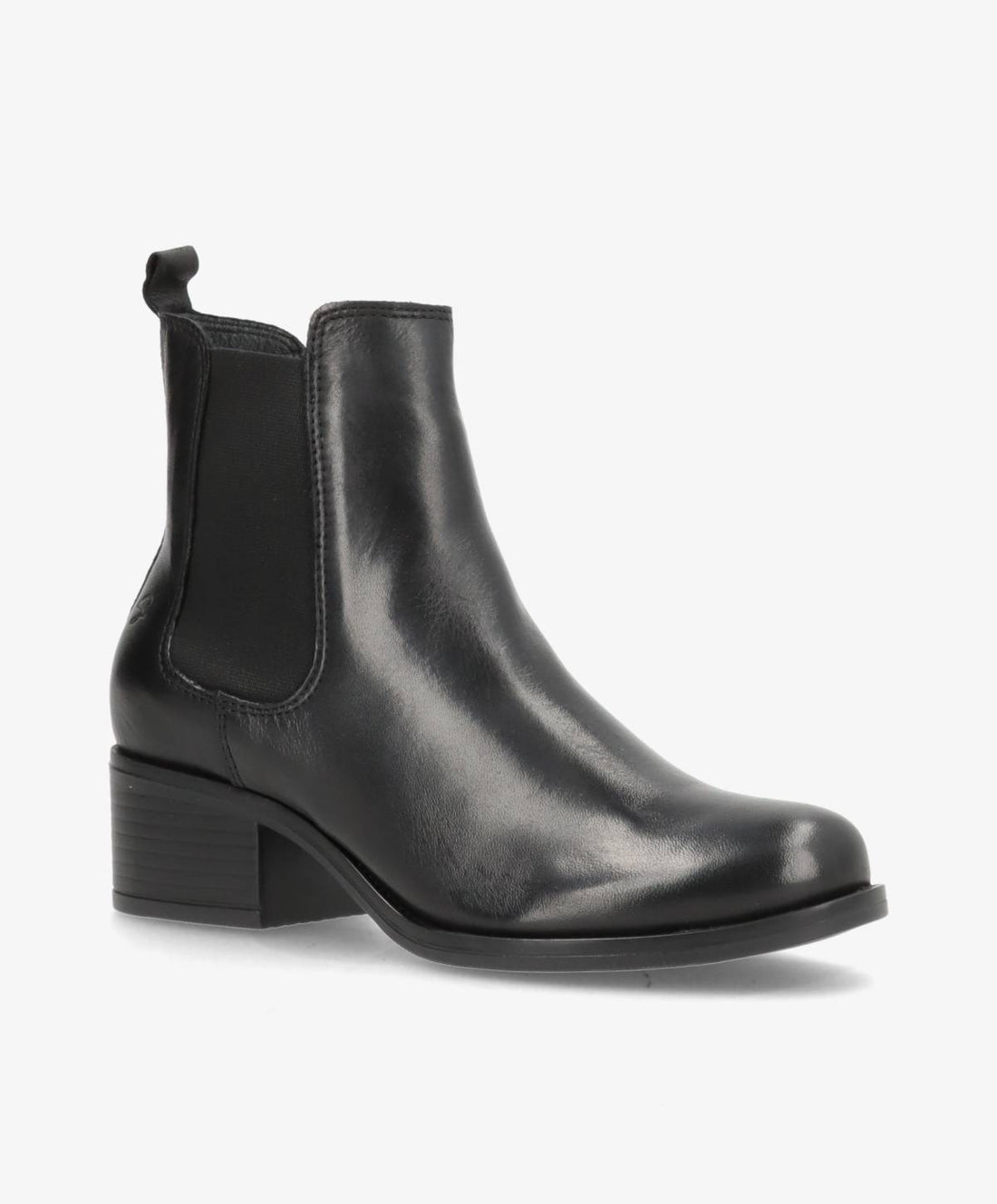 Sort ankelstøvle fra Shoedesign Copenhagen med elastiske paneler og lav hæl.