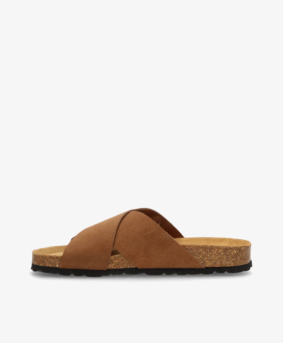 Brun sandal med krydsremme og korksål fra Shoedesign Copenhagen.