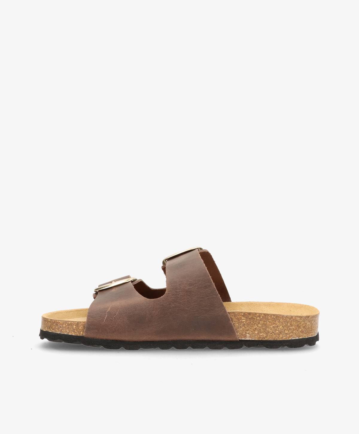 Brun lædersandal fra Shoedesign Copenhagen med to justerbare remme og korksål.