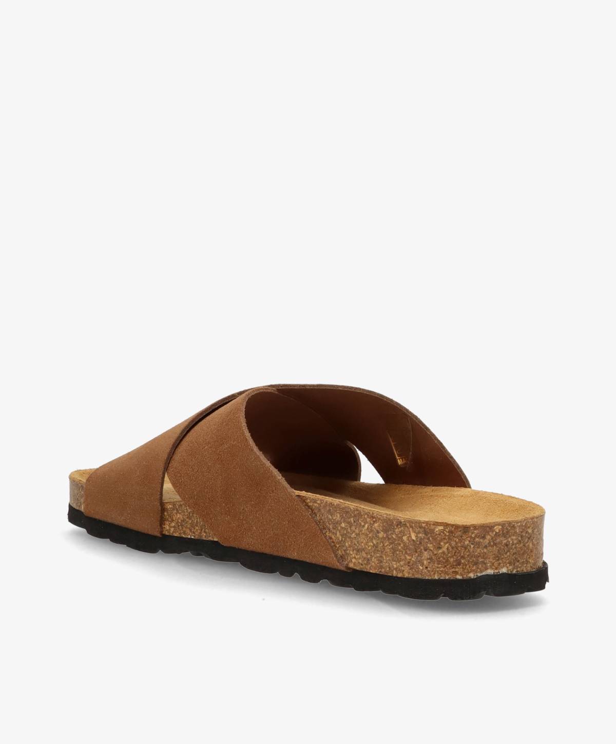 Brun sandal fra Shoedesign Copenhagen med krydsede remme og korksål.