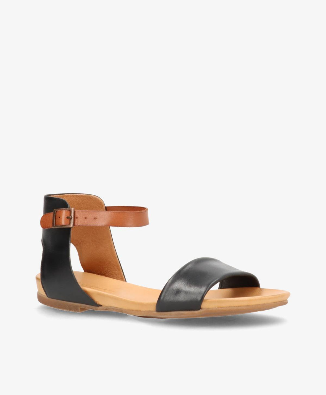 Sort læder sandal fra Shoedesign Copenhagen med ankelrem og flad sål.