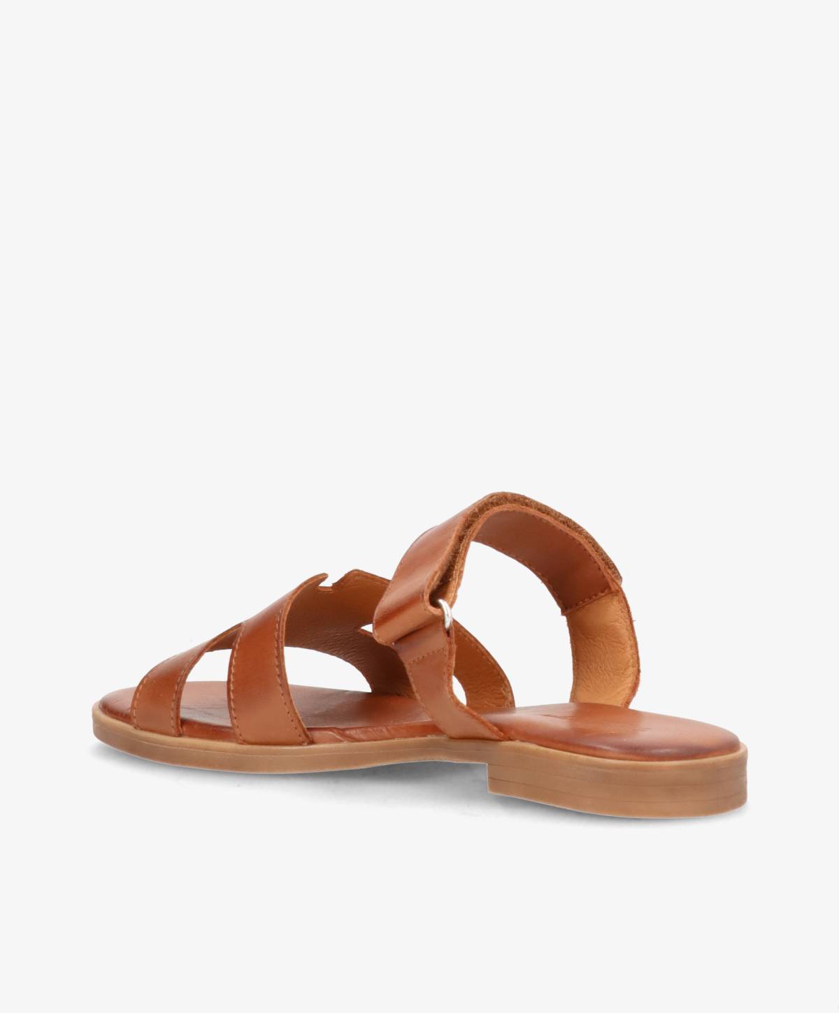 Brun lædersandal fra Shoedesign Copenhagen med flade såler og åbne remme.