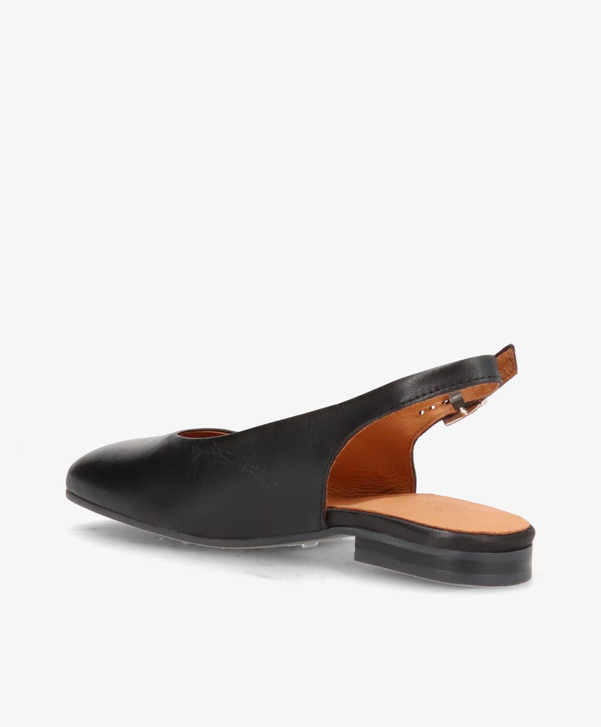 Sort læder slingback sko fra Shoedesign Copenhagen med lav hæl og justerbar rem.