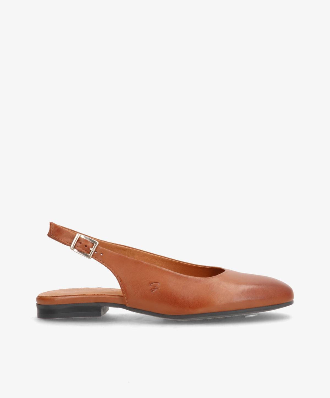Brun læder slingback sko fra Shoedesign Copenhagen med justerbar rem og flad sål.