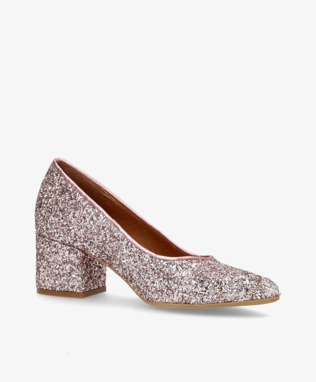 Pumps fra Shoedesign Copenhagen i rosa glitter med blokhæl.