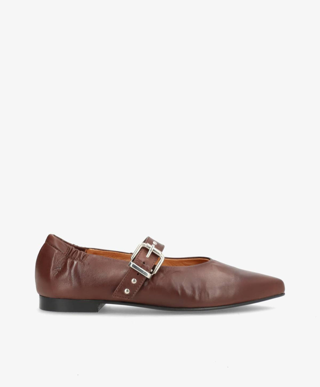 Brun lædersko med spænde fra Shoedesign Copenhagen, set fra siden.