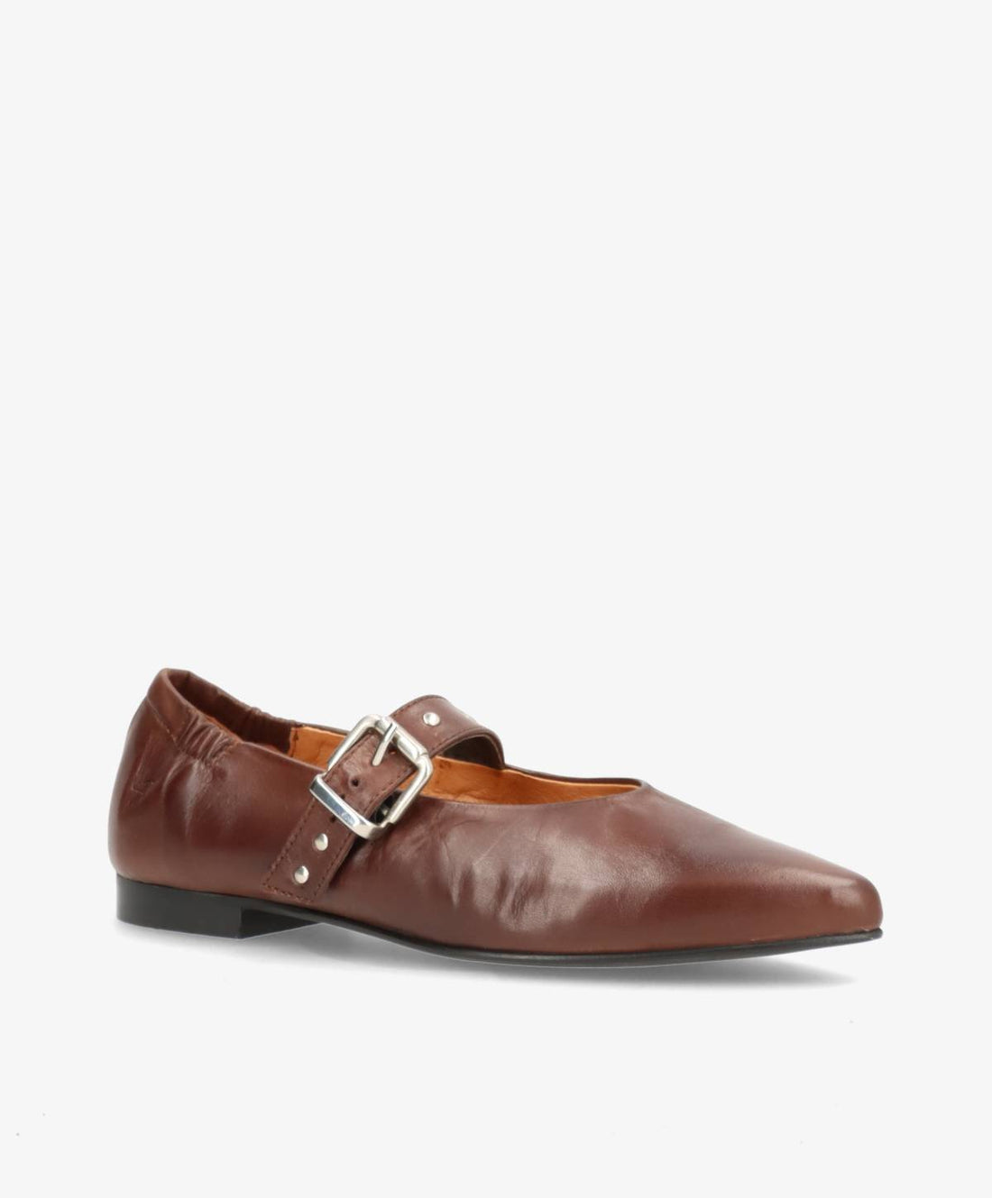 Brun lædersko med spænde fra Shoedesign Copenhagen, set fra siden.