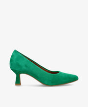 Grøn ruskindspump fra Shoedesign Copenhagen med mellemhøj hæl.