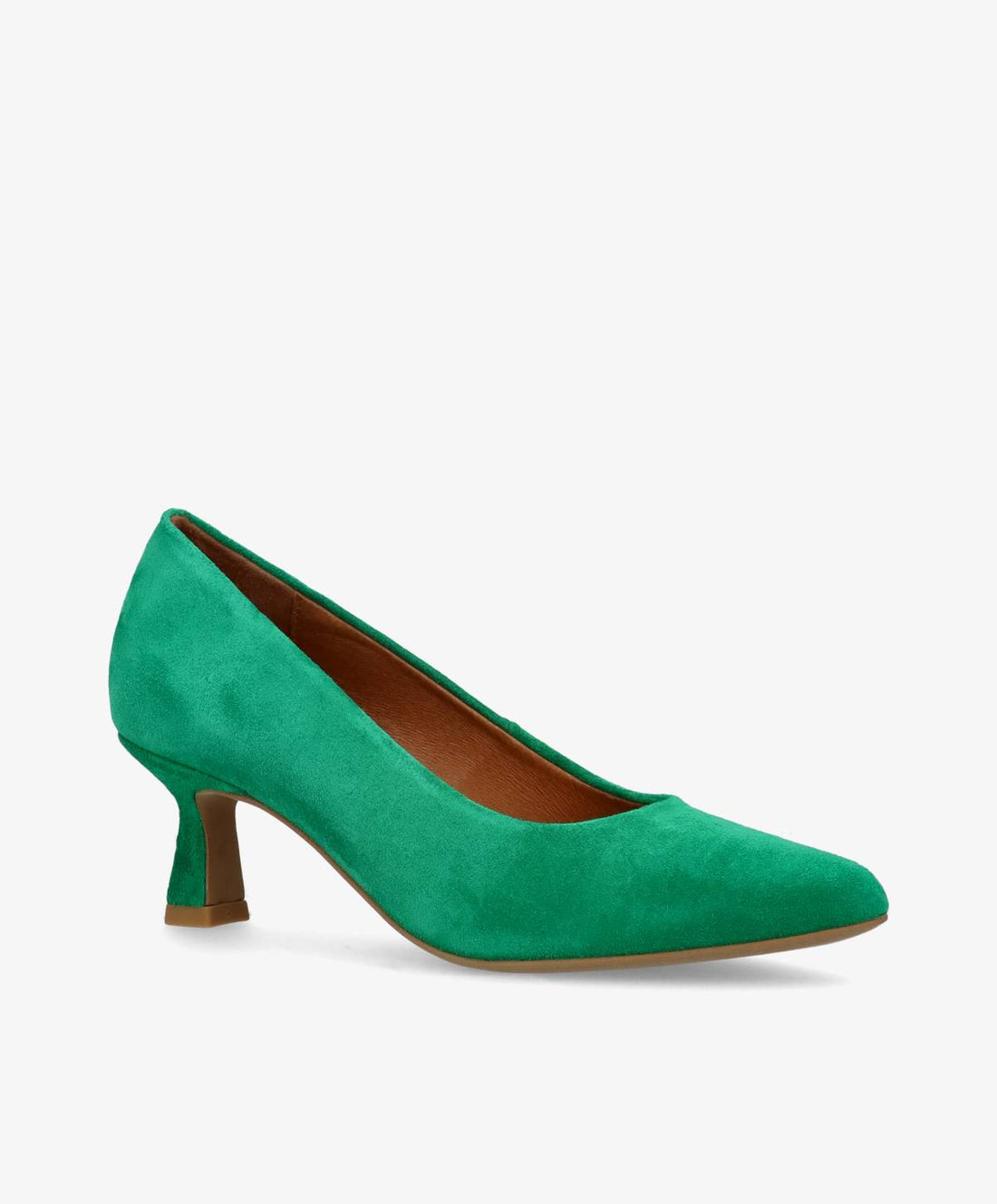 Grøn ruskindspump fra Shoedesign Copenhagen med mellemhøj hæl.