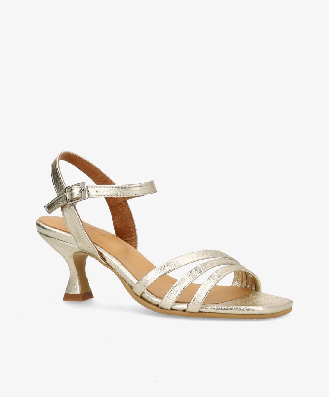 Guld pumps fra Shoedesign Copenhagen med remme og spænde.