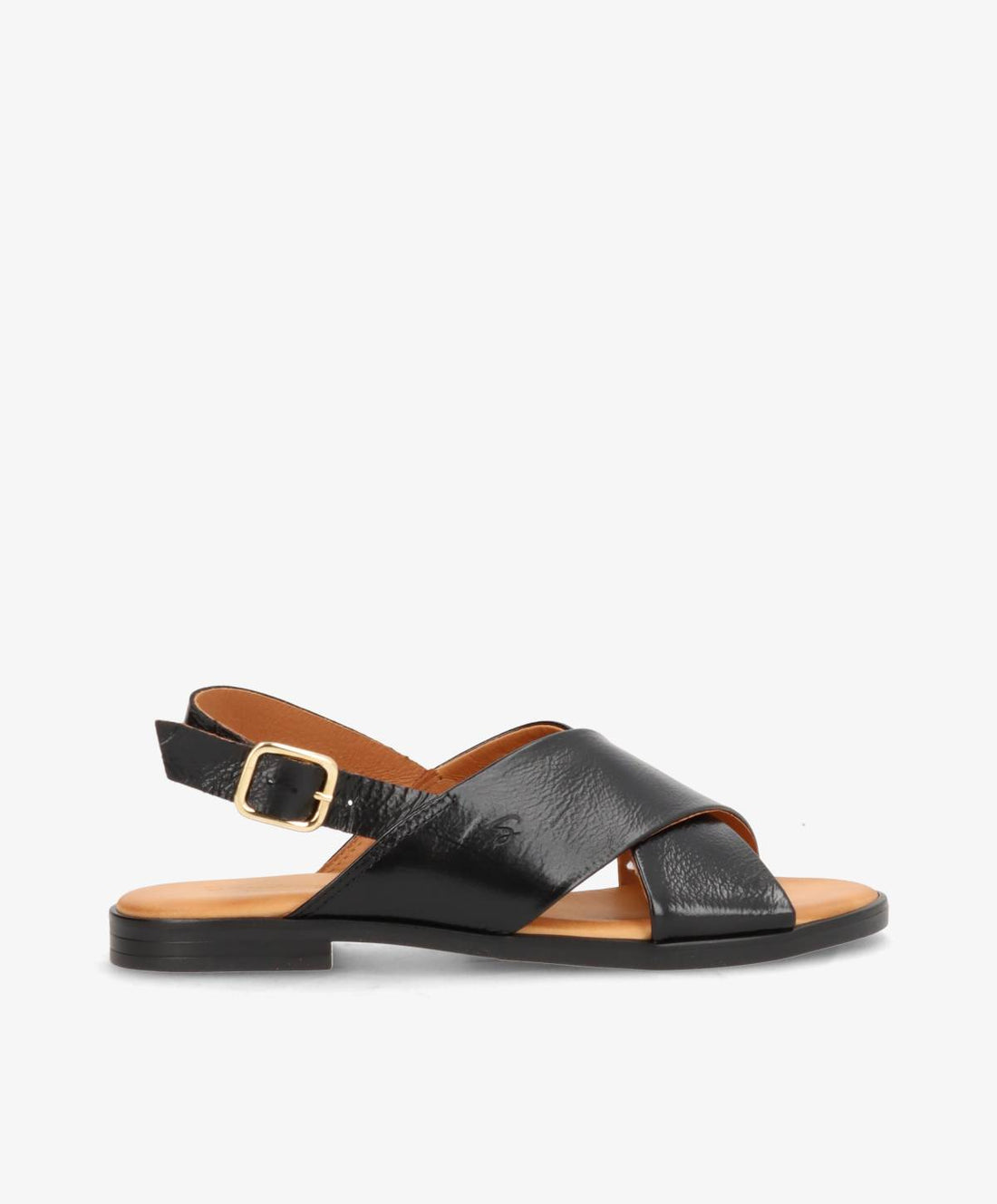 Sort læder sandal fra Shoedesign Copenhagen med krydsremme og justerbar spænde.