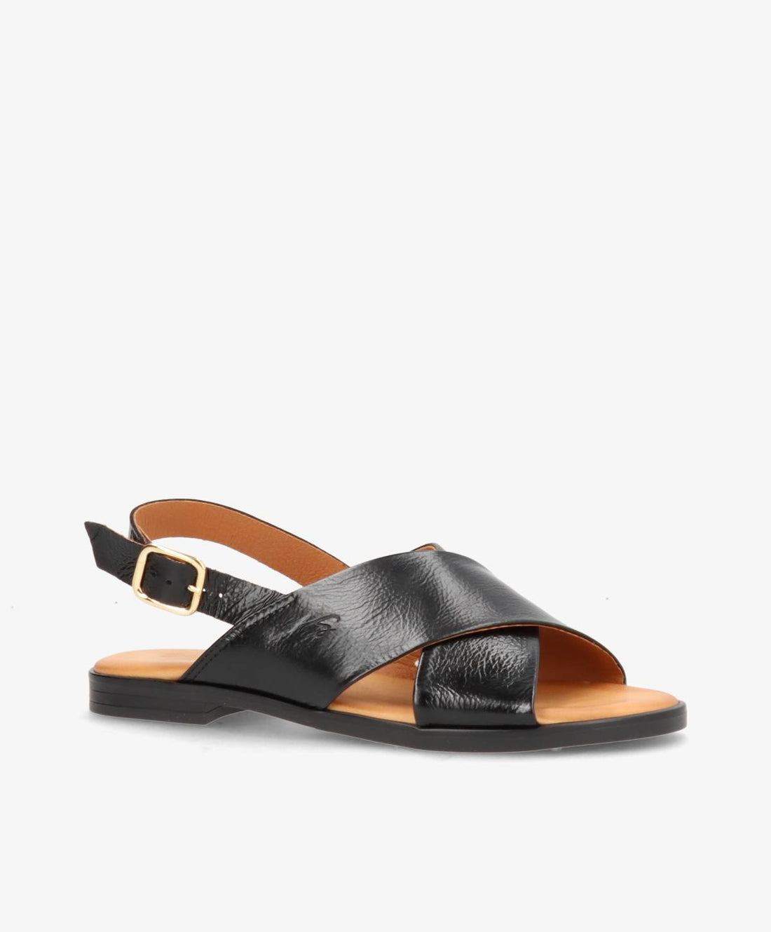 Sort læder sandal fra Shoedesign Copenhagen med krydsremme og justerbar spænde.