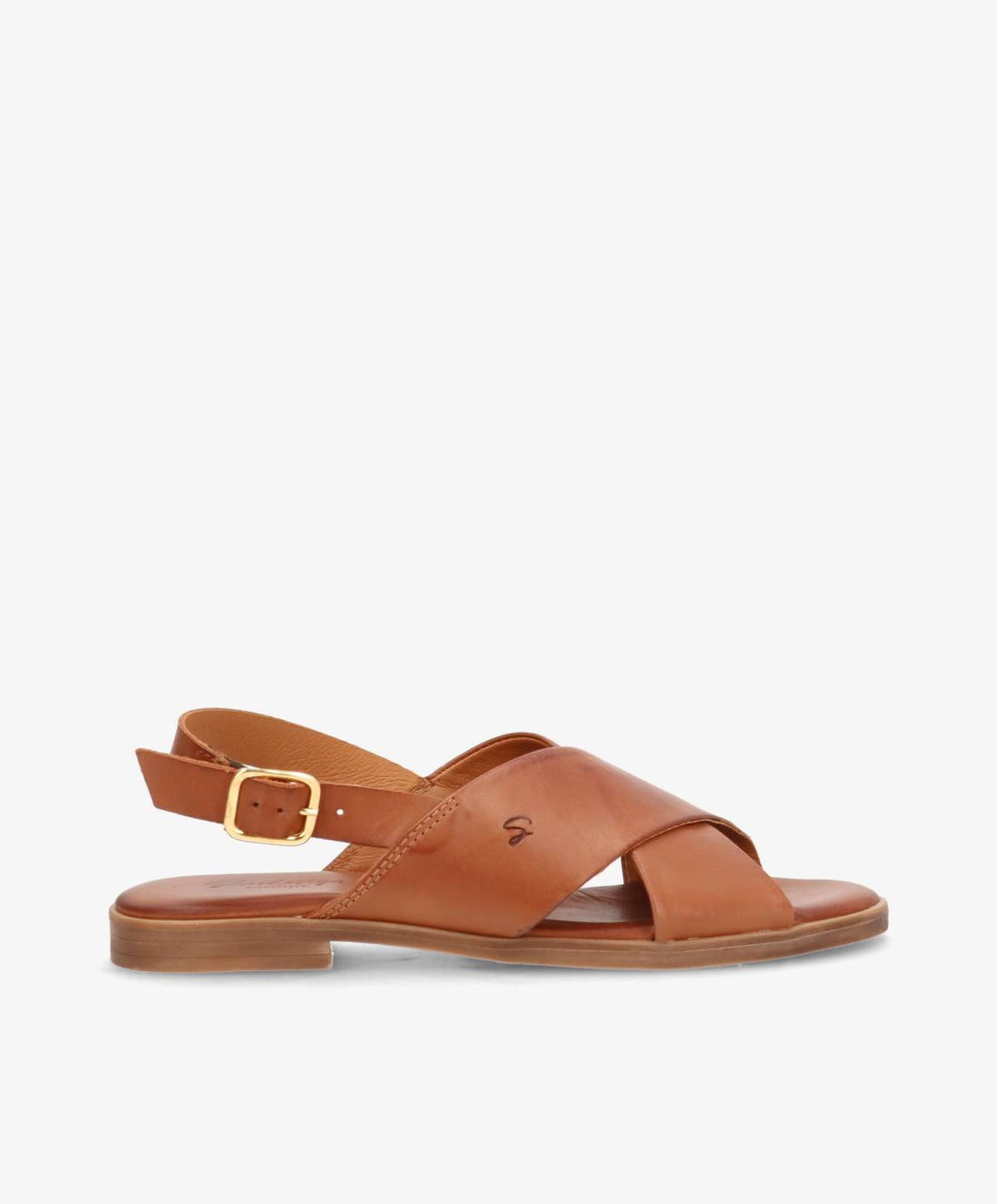 Brun lædersandal fra Shoedesign Copenhagen med krydsremme og justerbar spænde.