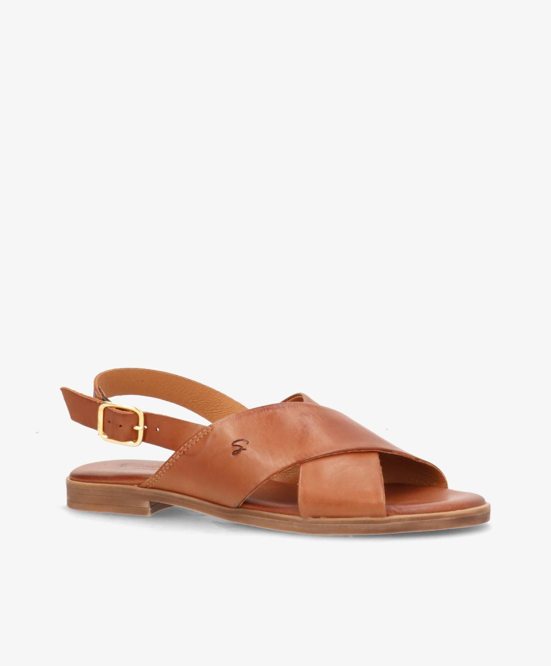 Brun lædersandal fra Shoedesign Copenhagen med krydsremme og justerbar spænde.