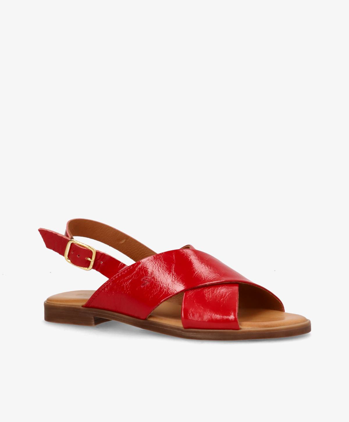 Rød læder sandal fra Shoedesign Copenhagen med krydsrem og justerbar spænde.
